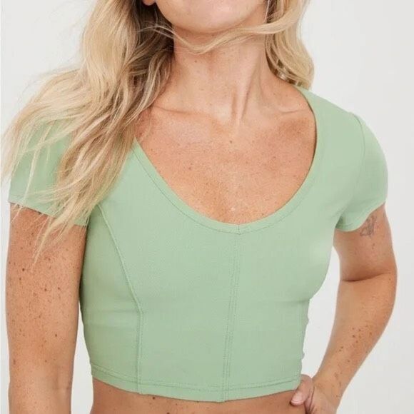 aerie Tops - Aerie Ribbed Goals Green Top Size S